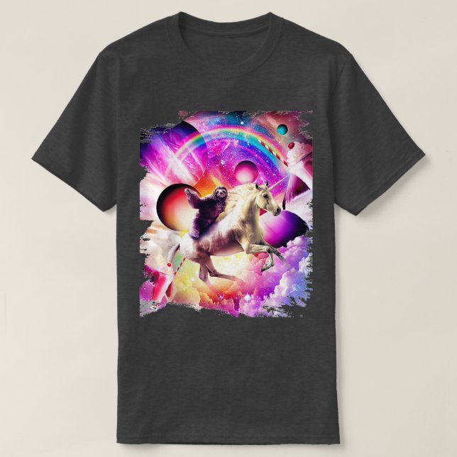 T-shirt Sloth Unicorn Milkshake Rainbow (Design devant)