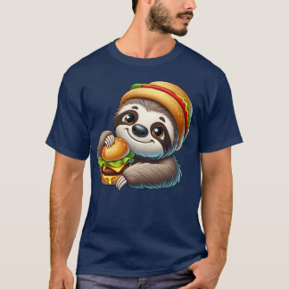 T-shirt Sloth with burger cute fast food cartoon retro