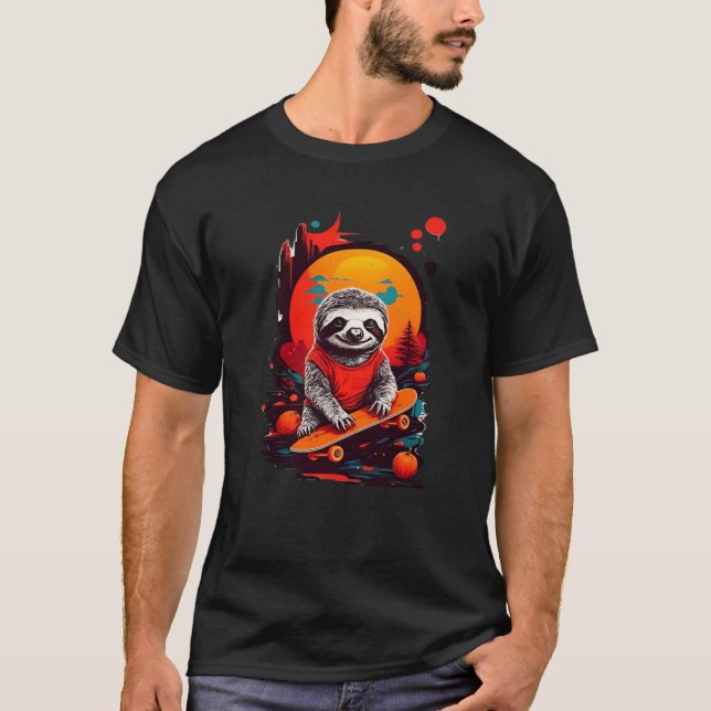 T-shirt Sloth with skateboard on halloween night Classic T (Devant)