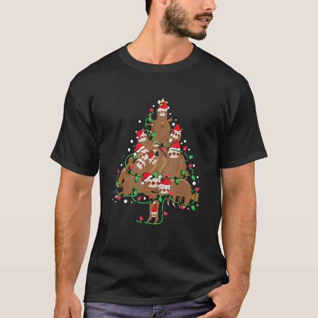T-shirt Sloths Christmas Tree Cute Santa Hat Lights for Sl (Devant)