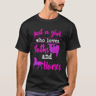 T-shirt Sloths Horses Just A Girl Femmes Ados équitation d