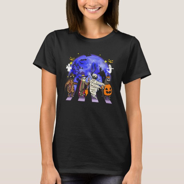 T-shirt Sloths In Halloween Costumes Blue Moon Road Crossi (Devant)