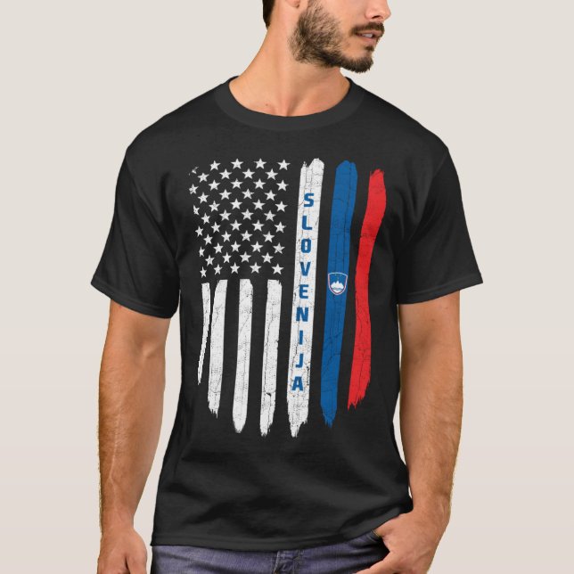 T-shirt Slovenian American Flag Slovenia Root Dad (Devant)