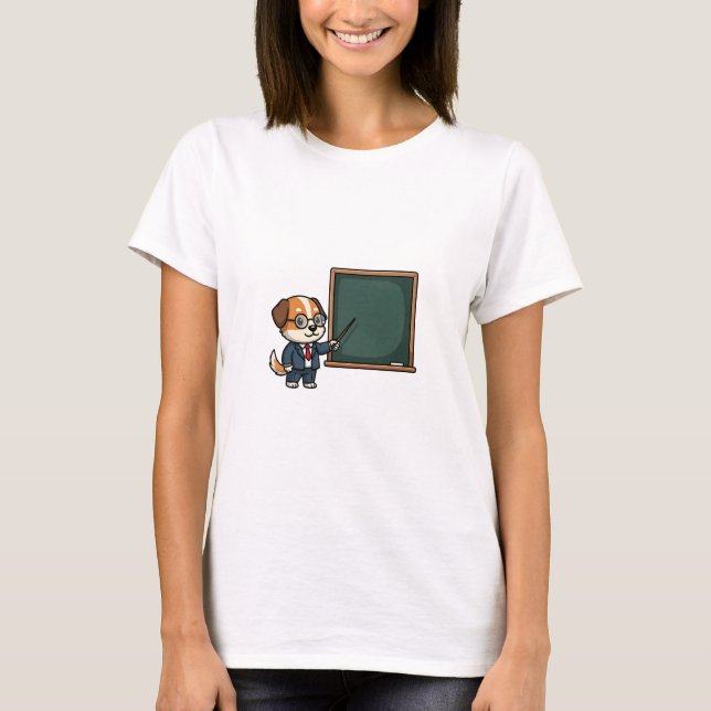 T-shirt Smart Dog Professor in Suit Pointing at Blackboard (Devant)