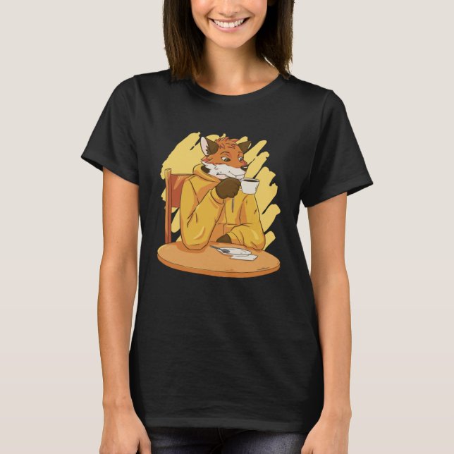 T-shirt Smart Fox Drinks Coffee Graphic  Men Women (Devant)