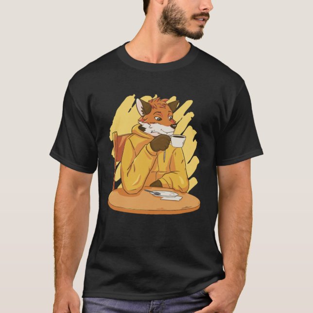 T-shirt Smart Fox Drinks Coffee Graphic  Men Women (Devant)