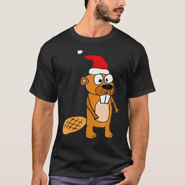 T-shirt SmilesXMAS Funny Beaver en chapeau de Noël (Devant)