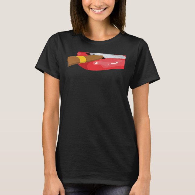 T-shirt Smoke Cuban Cigar Lit Lips Smoking Graphic (Devant)