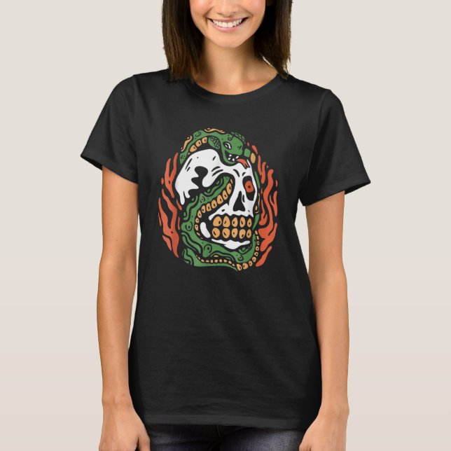 T-shirt Snake Skull Lazy Halloween Costume Skeleton Bones  (Devant)
