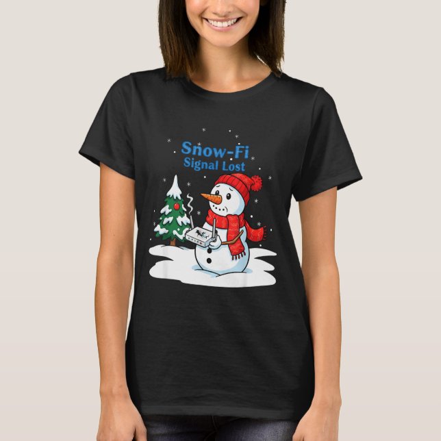 T-shirt Snow-fi Signal Lost Funny Christmas Snowman Wifi  (Devant)