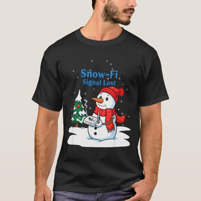 T-shirt Snow-fi Signal Lost Funny Christmas Snowman Wifi  (Devant)