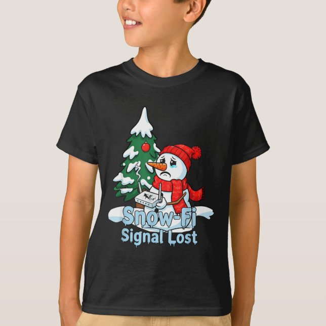 T-shirt Snow-fi Signal Lost Funny Snowman Christmas Art  (Devant)