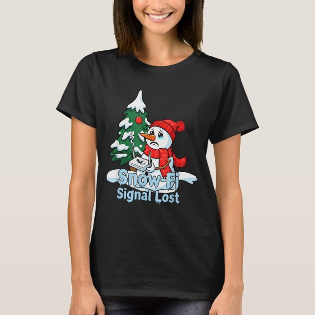 T-shirt Snow-fi Signal Lost Funny Snowman Christmas Art  (Devant)