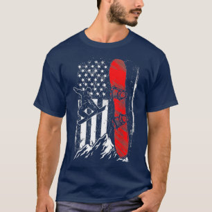 T-shirt Snowboard American Flag Sports d'hiver Alpine Snow