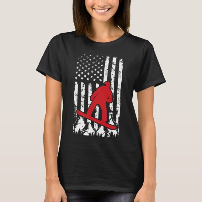 T-shirt Snowboard États-Unis Drapeau Snowboardeur (Devant)