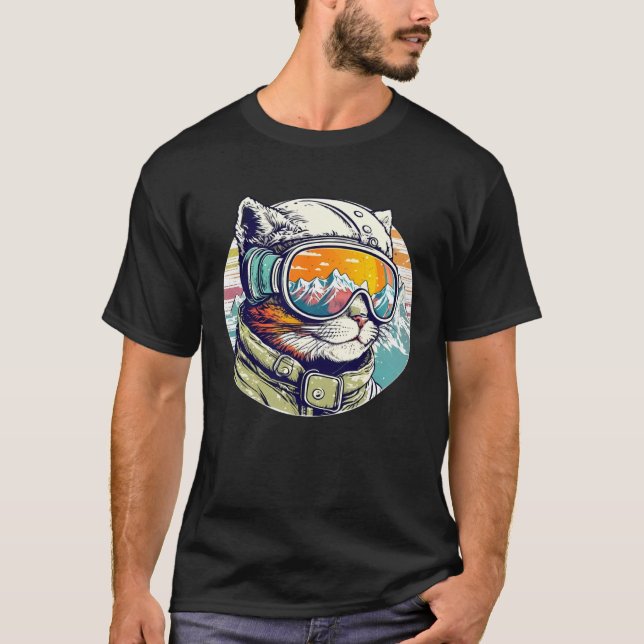 T-shirt Snowboarding Cat Cool Snowboarder or Skier Mountai (Devant)