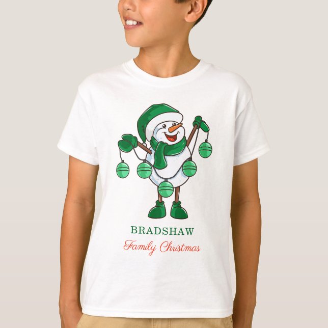 T-shirt Snowman de Noël avec Baubles Family Matching (Devant)