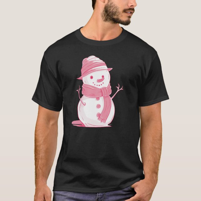 T-shirt Snowman de Noël rose givré (Devant)