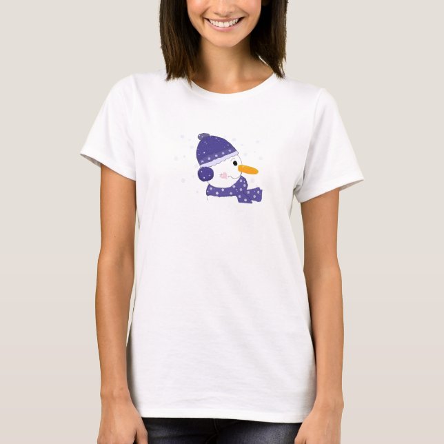 T-shirt Snowman en Casquette bleu et Écharpe (Devant)