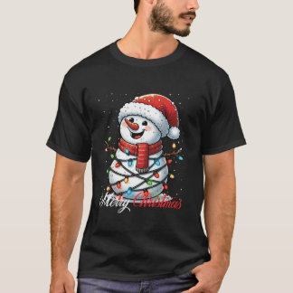 T-shirt Snowman Joyeux Noël Lumières Santa Chapeau Noël Ne