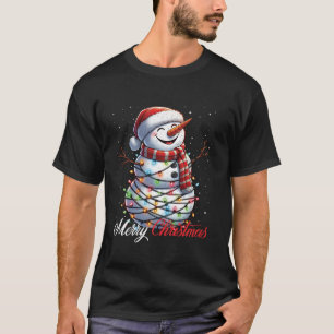 T-shirt Snowman Joyeux Noël Lumières Santa Chapeau Noël Ne