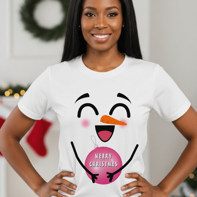 T-shirt Snowman Joyeux Noël mignon visage souriant hiver (Snowman Merry Christmas Cute Smiling Face Winter T-Shirt
)