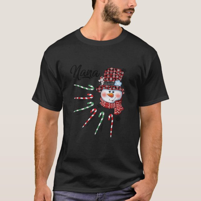 T-shirt Snowman Nana Sucre de canne Rouge Plaid Cadeaux de (Devant)
