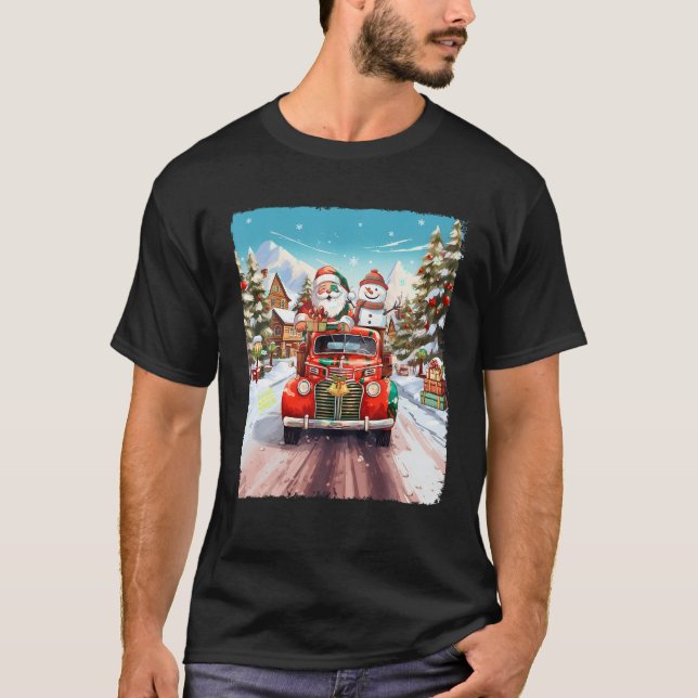 T-shirt Snowman Noël Père Noël Camion Rouge Camion Vibes (Devant)