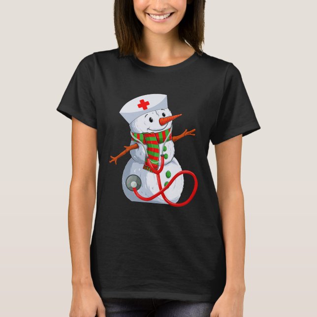 T-shirt Snowman Nurse Christmas Stethoscope Nursing Scrub  (Devant)