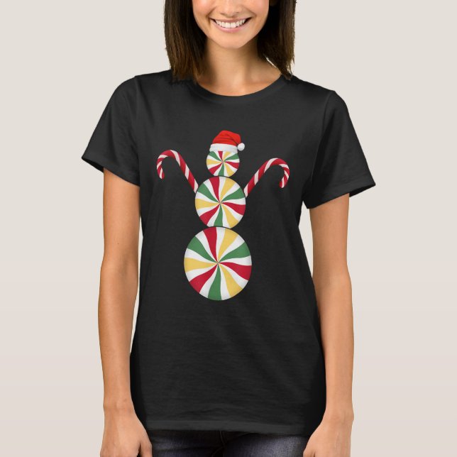 T-shirt Snowman Peppermint Candies Merry Christmas Pajamas (Devant)