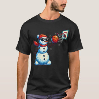 T-shirt Snowman Playing Basketball Lovers Boys Men Xmas Ch