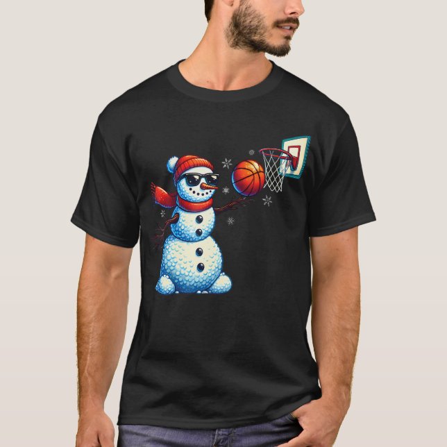 T-shirt Snowman Playing Basketball Lovers Boys Men Xmas Ch (Devant)