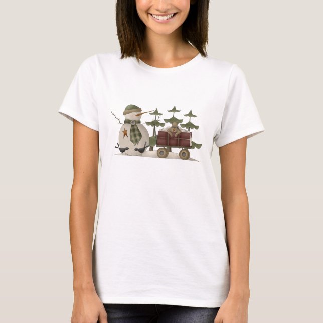 T-shirt Snowman primitif et Teddy Bear Wagon (Devant)