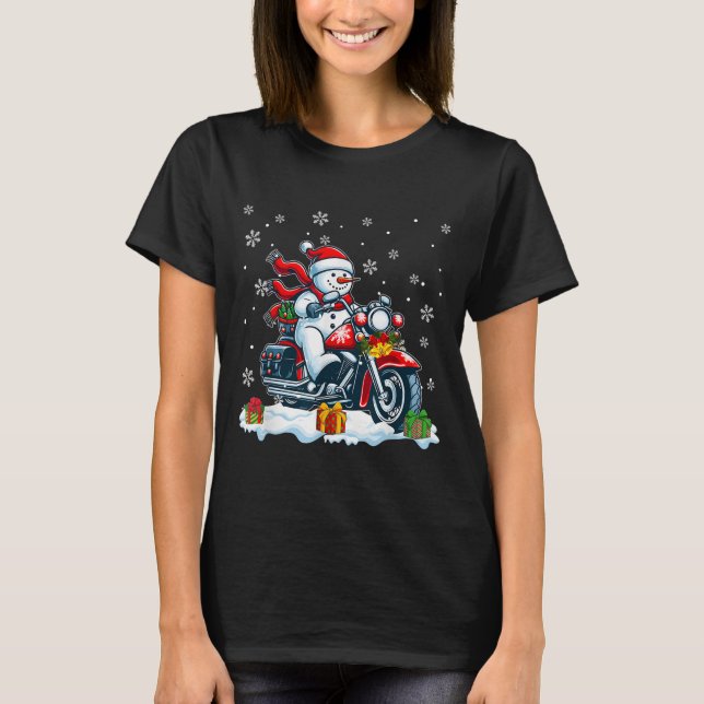 T-shirt Snowman Riding Motorcycle Christmas Biker Funny Te (Devant)