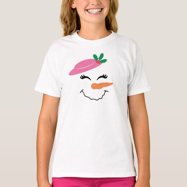T-shirt Snowman Smile Face avec Casquette rose 2T-Shirt po (Devant)