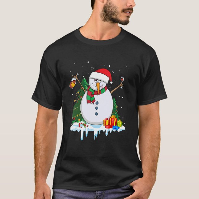 T-shirt Snowman Wine Christmas  Drinking Wine  Xmas (Devant)