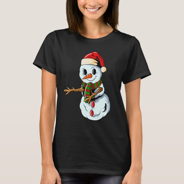 T-shirt Snowman with Christmashat Floss Dance on Christmas (Devant)