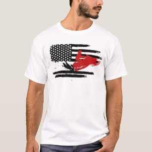 T-shirt Snowmobile USA Flag Patriotic Winter Sport Retro