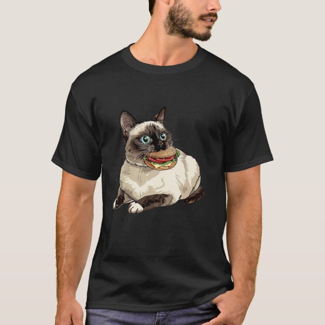T-shirt Snowshoe Cat Eating A Hamburger  (Devant)
