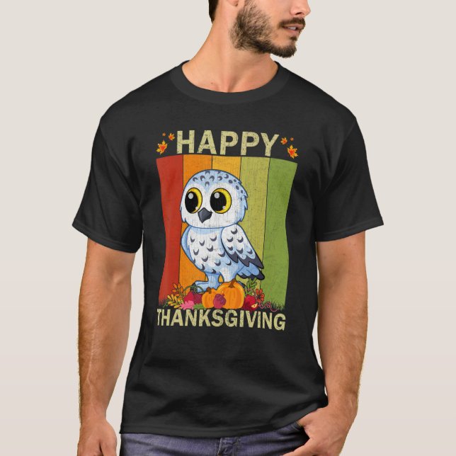 T-shirt Snowy Owl  Retro Graphic Family Matching Thanksgiv (Devant)