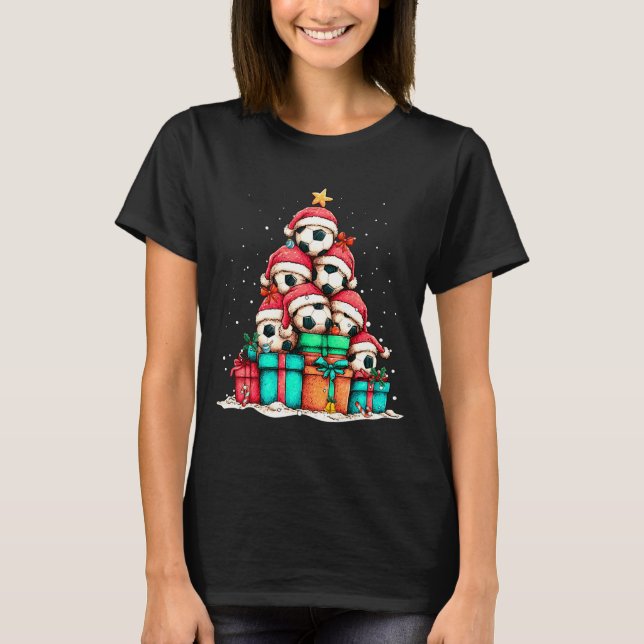 T-shirt Soccer Ball Player Le Christmas Tree Xmas Long Sle (Devant)