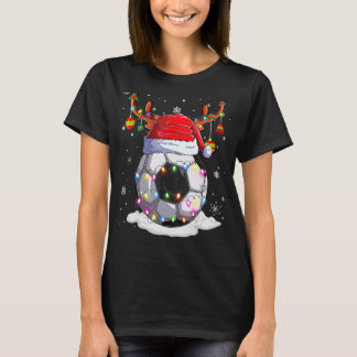 T-shirt Soccer Ball Santa Hat Reindeer Christmas Lights Bo
