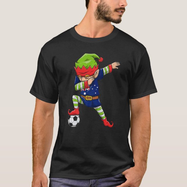 T-shirt Soccer Boy Dabbing Elf Squad Christmas Australia F (Devant)