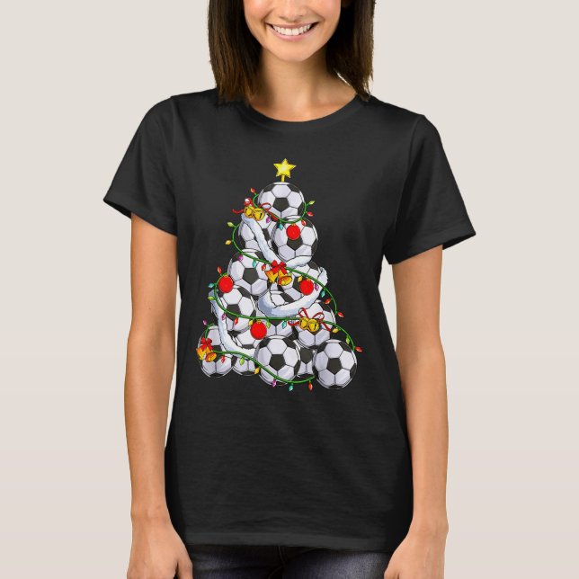 T-shirt Soccer Christmas Tree Ball Santa Hat Funny Xmas So (Devant)