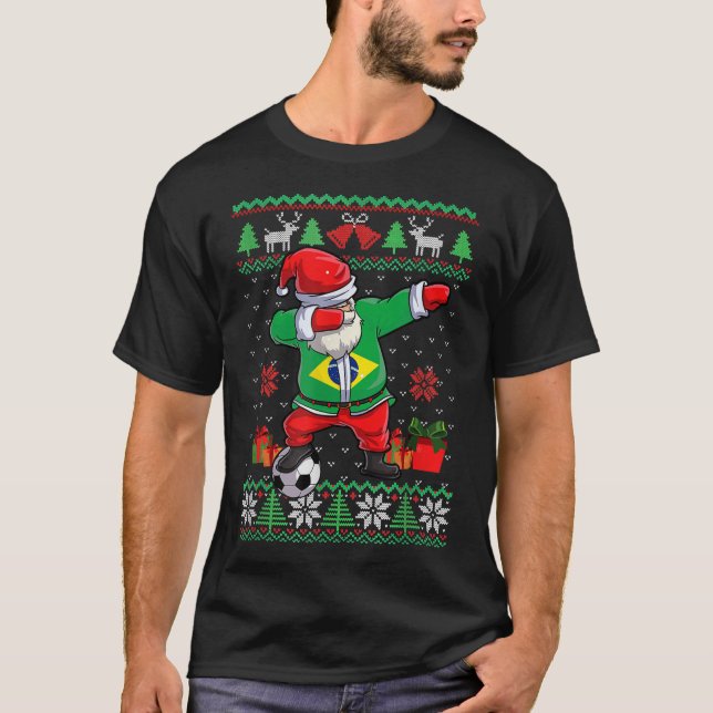 T-shirt Soccer Dabbing Père Noël Brésil Drapeau mauvais No (Devant)