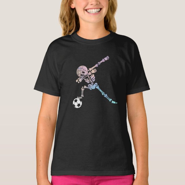 T-shirt Soccer d'Halloween Skeleton Dab Pose (Devant)