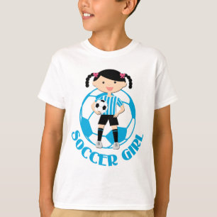T-shirt Soccer Girl 2 Ball Blue and White Stripes v2