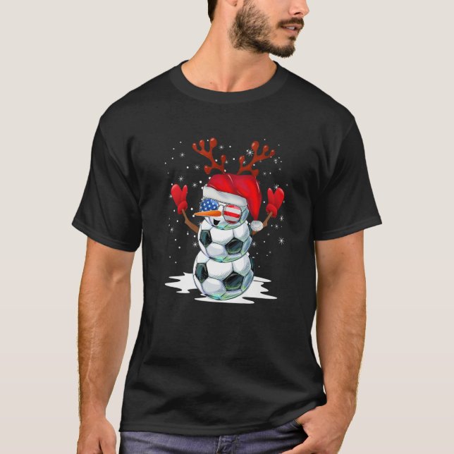 T-shirt Soccer Snowman Pajamas de Noël Santa Hat Sunglas (Devant)