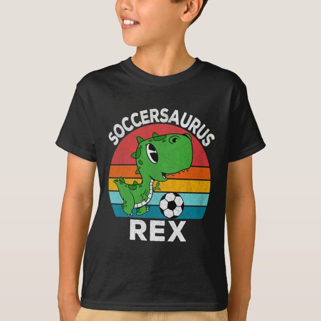 T-shirt Soccersaurus Rex Dinosaure de Football Pour Garçon (Devant)