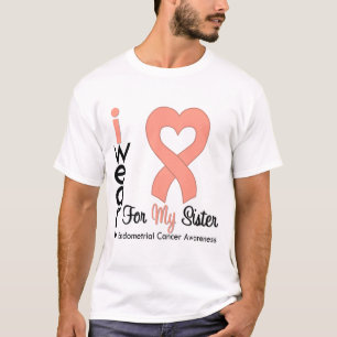 T-shirt SOEUR de ruban de coeur de pêche de cancer du